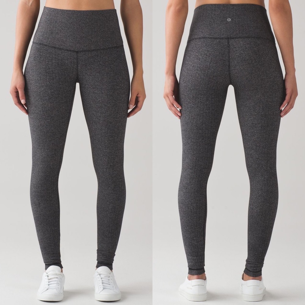 Lululemon Herringbone Gray Knit High Rise Wunder Under Leggings Womens Size 4